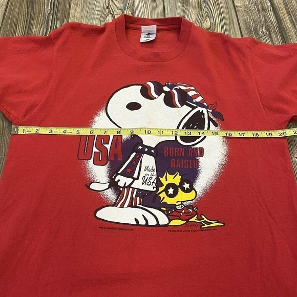 VTG Snoopy Joe Cool Shirt Large USA Born Raised Woodstock America Patriotic - Picture 5 of 8